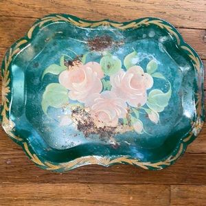 Vintage FLORAL Tin Trays -folk art- SHABBY CHIC, farmhouse